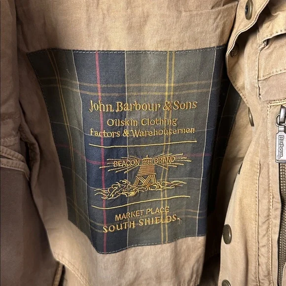 Barbour Weathered Canvas Jacket Mens M Field Military Khaki Zip Button Coat - Picture 3 of 10